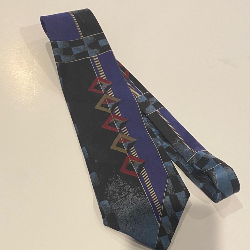 Evan Picone Black and Blue Geometric Tie